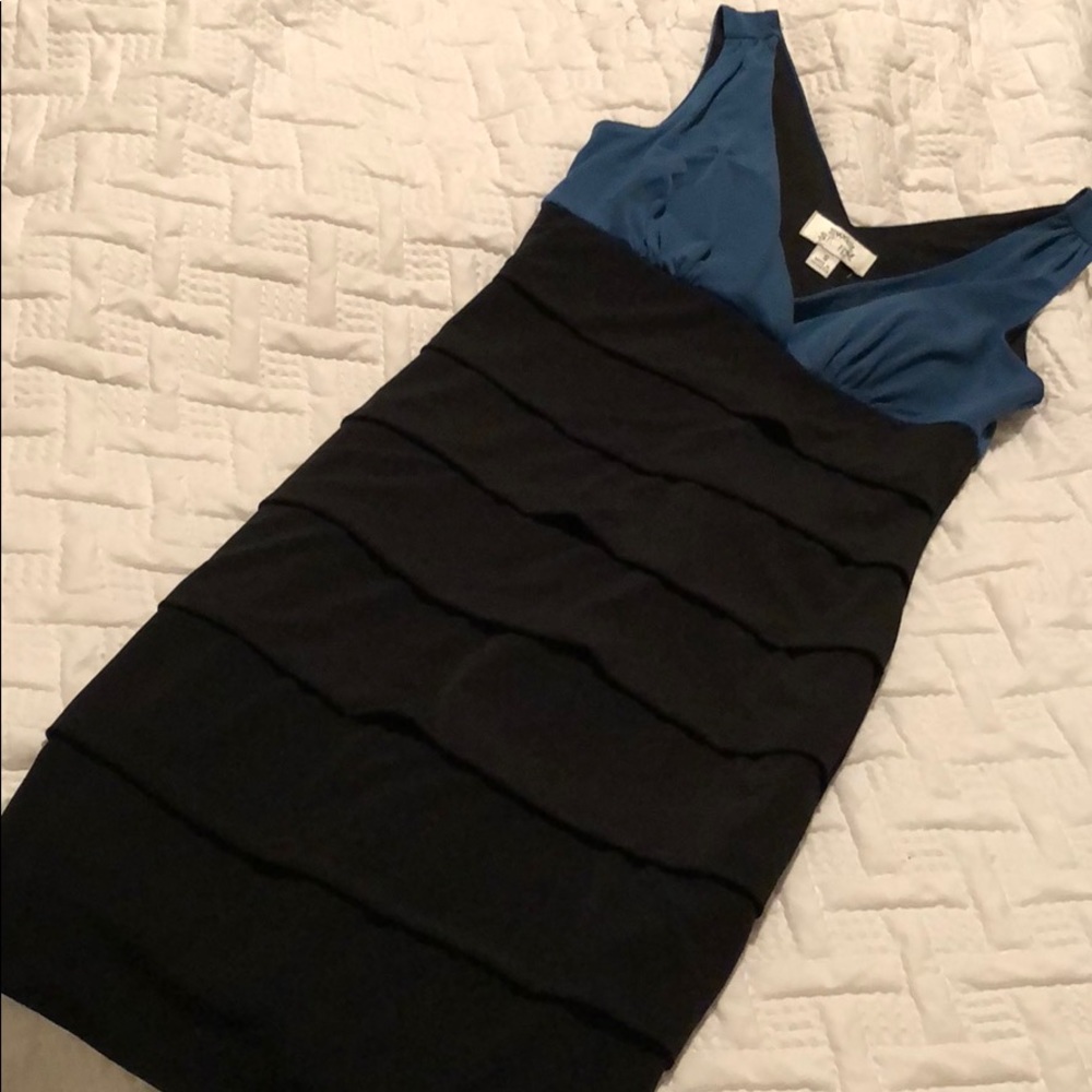 Little black dress with blue colored top